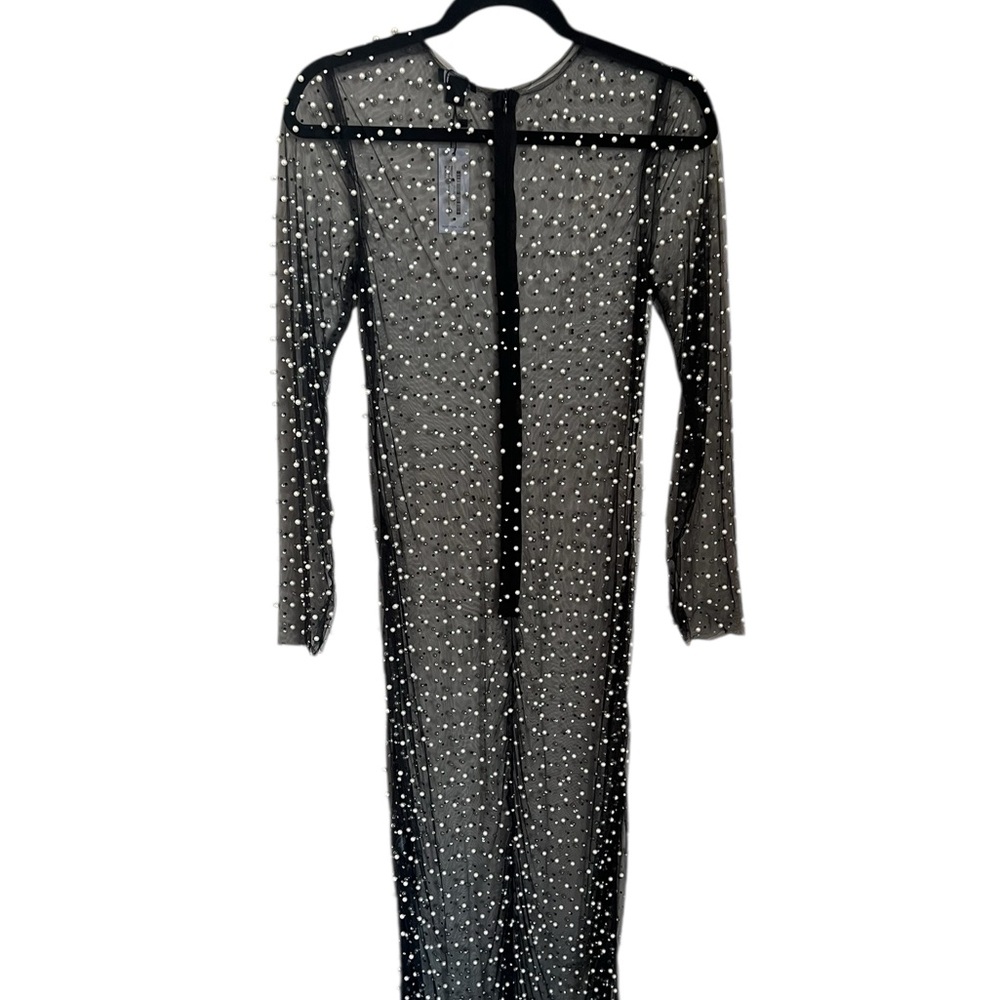 Nasty Gal Black Sheer Dress with Pearl Details